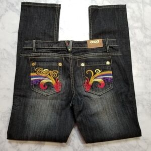 COOGI 9/10 Straight leg‎ black jeans embroidered